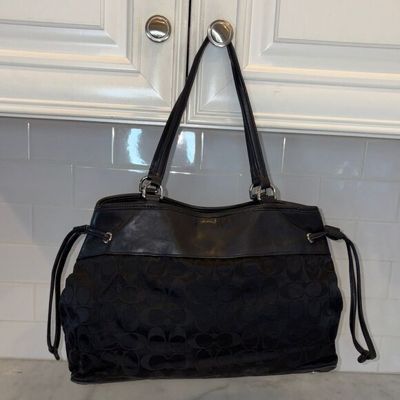 Coach Bag Purse Handbag Signature Logo Drawstring Carryall Tote Shoulder Bag - Picture 4 of 16